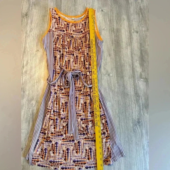 Uncle Frank Women's Size Small Dress Blue Multi Color Circles Artsy Belt Modern - Picture 8 of 10